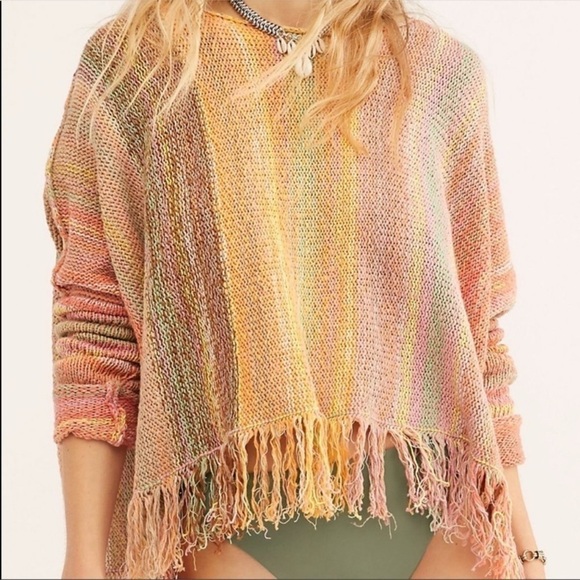 Free People Radiate Striped Pullover Fringed Confetti Combo Sweater Size XS Wmn - Picture 2 of 11
